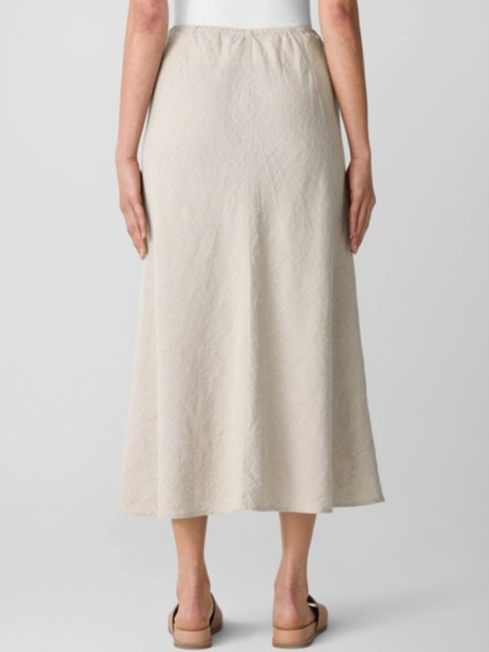 Eileen Fisher A Line Bias Cut Skirt Womens XXS Beige Khaki Tan 100%Organic Linen - Picture 4 of 9